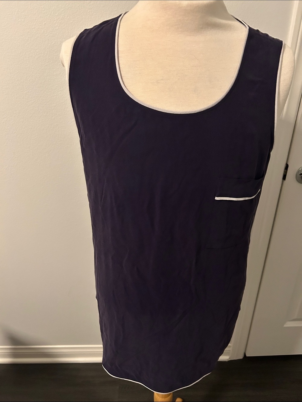 Eileen Fisher Navy Tank with White Contrast Trim
